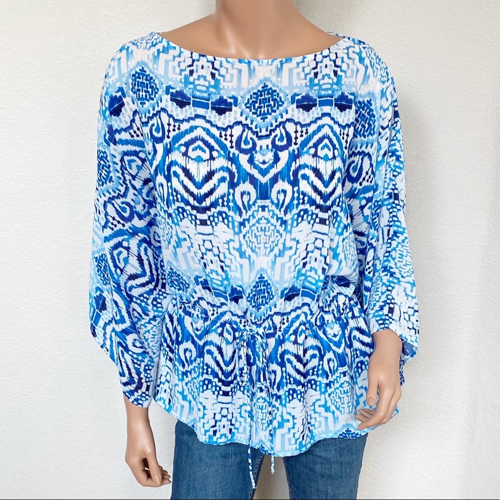 CHAPS White and Blue Blouse